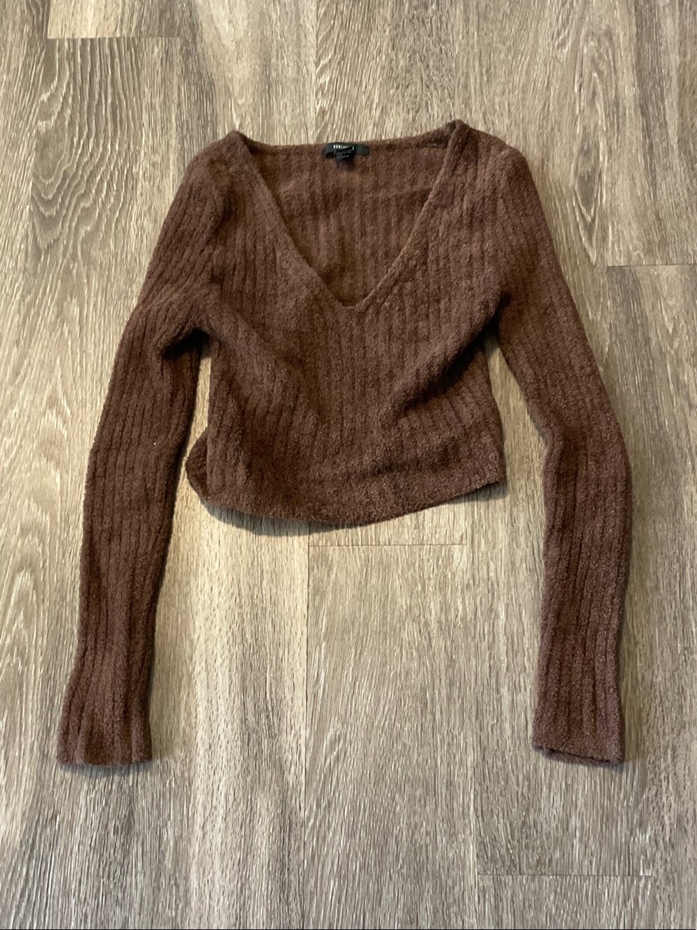 Forever 21 Brown V‑Neck Ribbed Knit Sweater